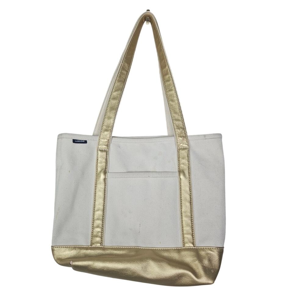 Lands End Gold Boat Tote Canvas Preppy Coastal Bag Casual Beach Pool Travel